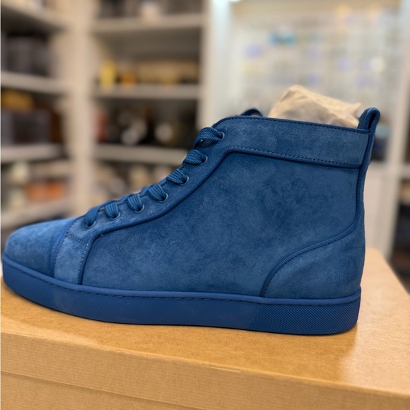 Christian Louboutin Louis Orlato Cobalt Suede Blue High Sneakers - Picture 3 of 13